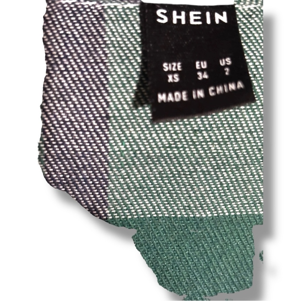 Shein Plaid Flannel Green and White Button-Up Womens Long Sleeve Shirt - Picture 12 of 15